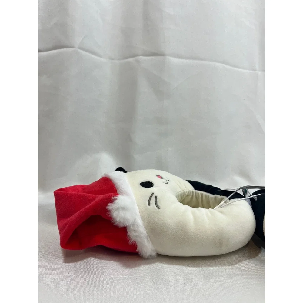 Squishmallows Santa Hat Cat Slippers Off-White Black Holiday Kids Size 2/3 NEW